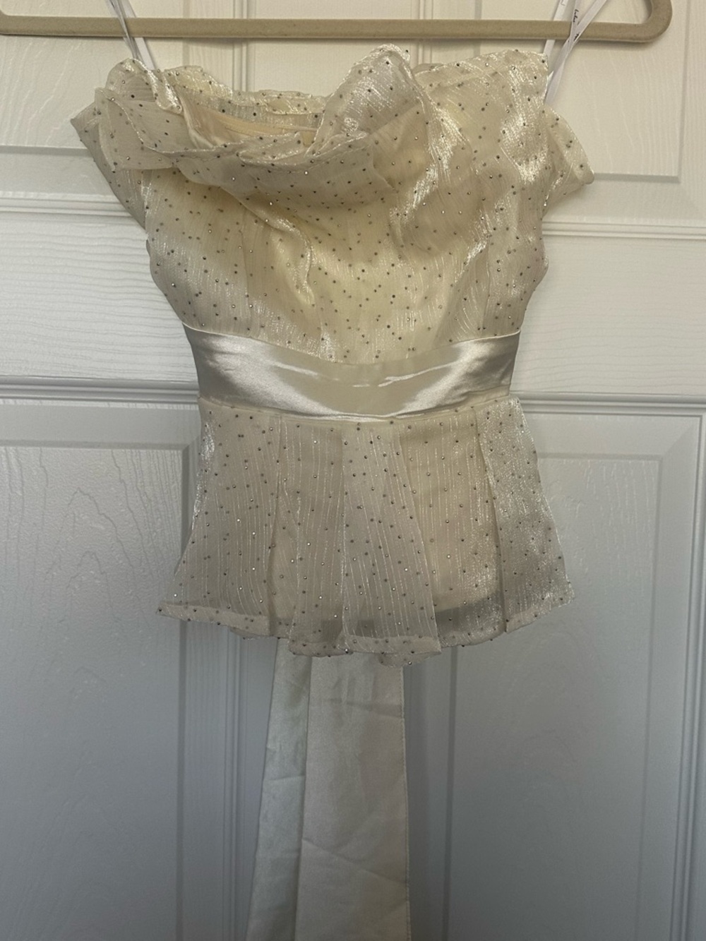 Lulu's Cream Satin & Sparkle Ruffled Peplum Strapless Corset Top